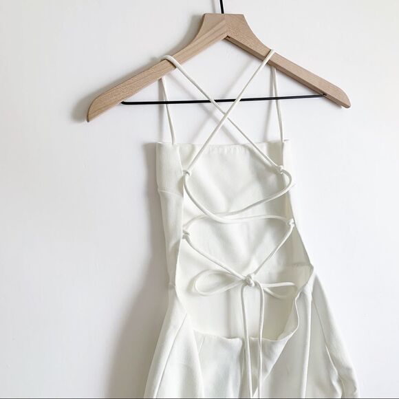 Revolve NBD Lace Up Square Neck Midi Dress White Size S Side Slit Open Back - Picture 5 of 10